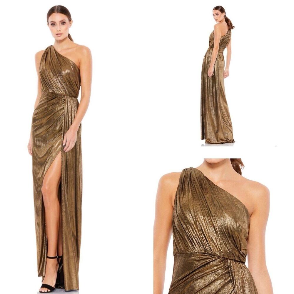 Elegant One Shoulder Gold Dress